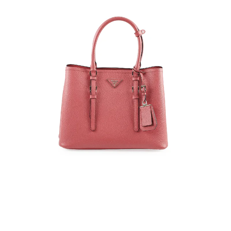 Trendy handle bags with geometric patterns for a modern, artistic look-Prada Saffiano Satchel Pink Leather Tote bag