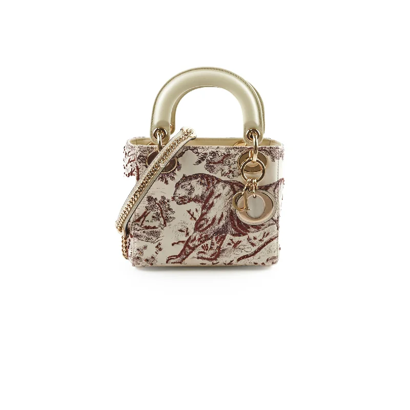 Best handle bags for travel with spacious compartments for easy packing-Christian Dior Mini Lady Dior Calfskin Limited Edition Embroidered Bag Ivory/Burgundy