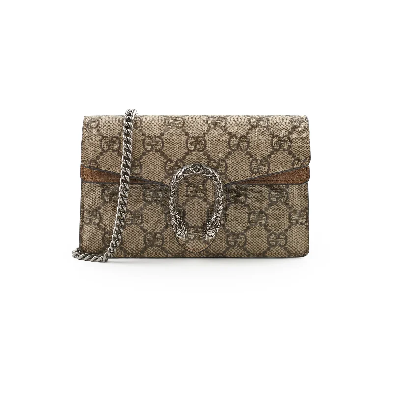 Handle bags with contemporary metal accents for a sleek and polished finish-Gucci Supermini Dionysus Supreme GG Bag Beige