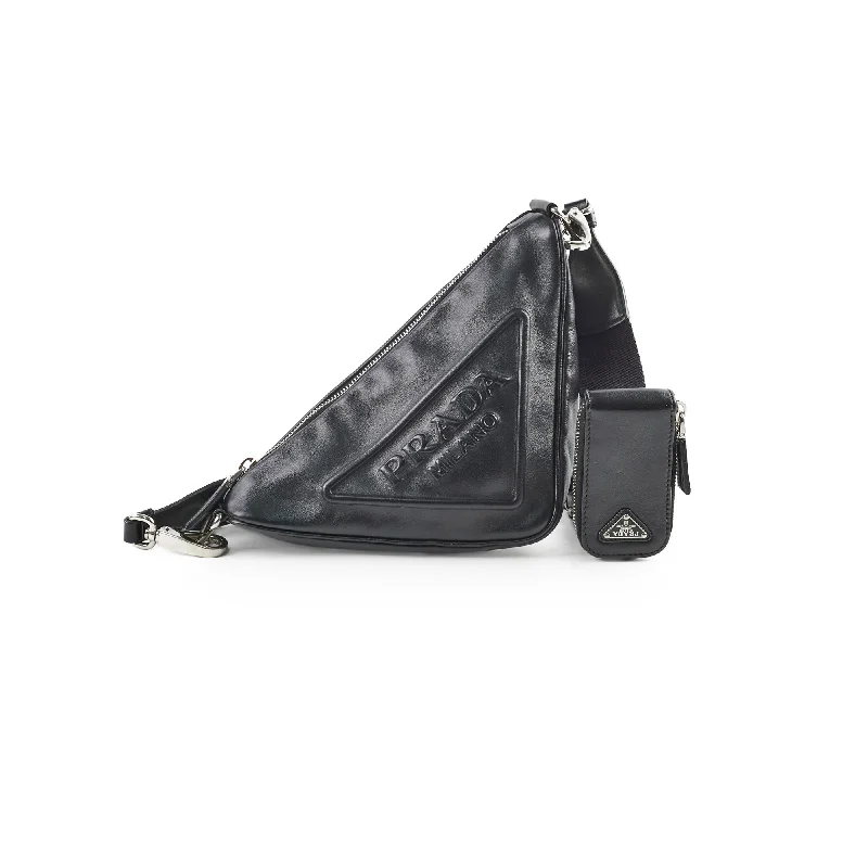 Elegant handle bags with crocodile texture for a luxurious and exotic appearance-Prada Triangle Lambskin Crossbody Bag Black