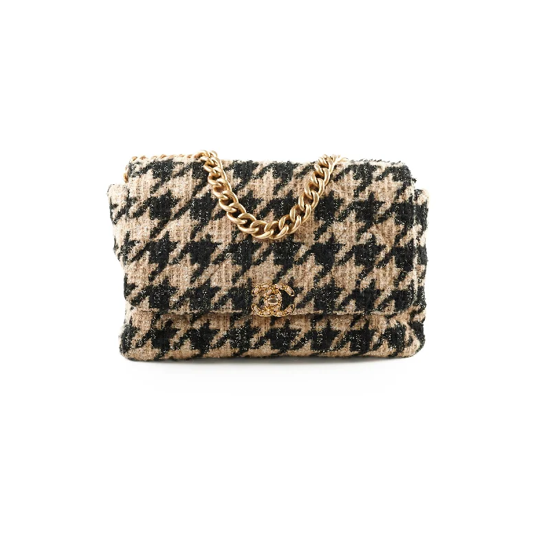 Handle bags with round handles for a modern and stylish design-Chanel 19 Maxi Tweed Bag Beige/Black 28 Series