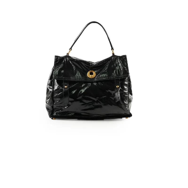 Handle bags with matching shoes for a coordinated, polished look-Saint Laurent Black Large Patent/Suede Top Handle Bag