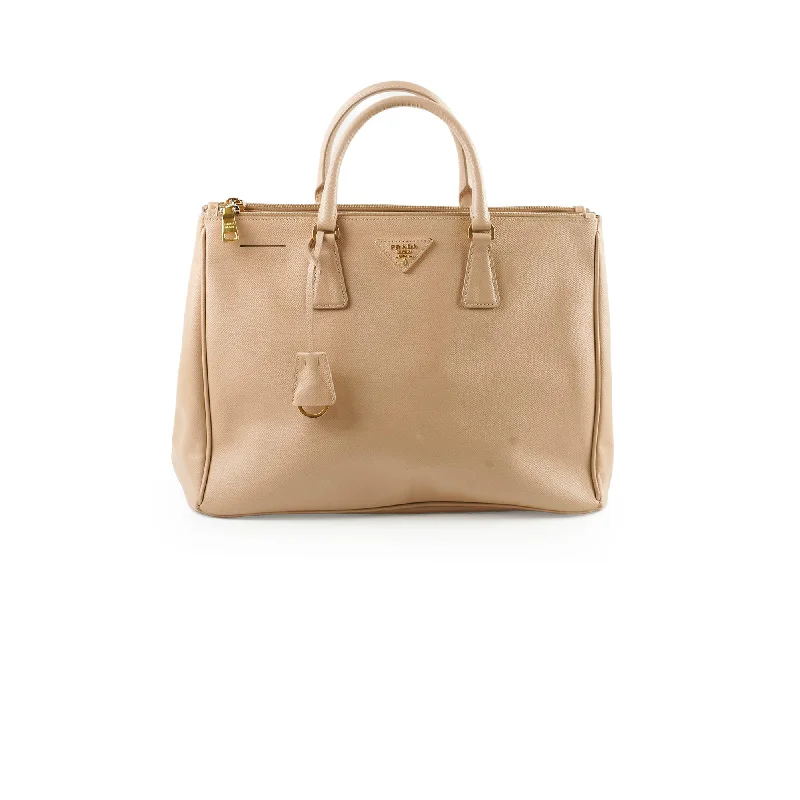 Best handle bags with leather and suede mix for a stylish and durable choice-Prada Large Galleria Saffiano Beige Bag