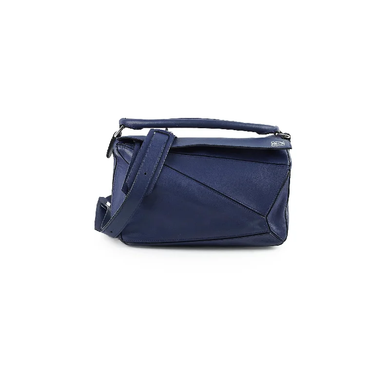 Stylish handle bags with clear PVC designs for a modern, transparent look-Loewe Puzzle Navy Crossbody Bag