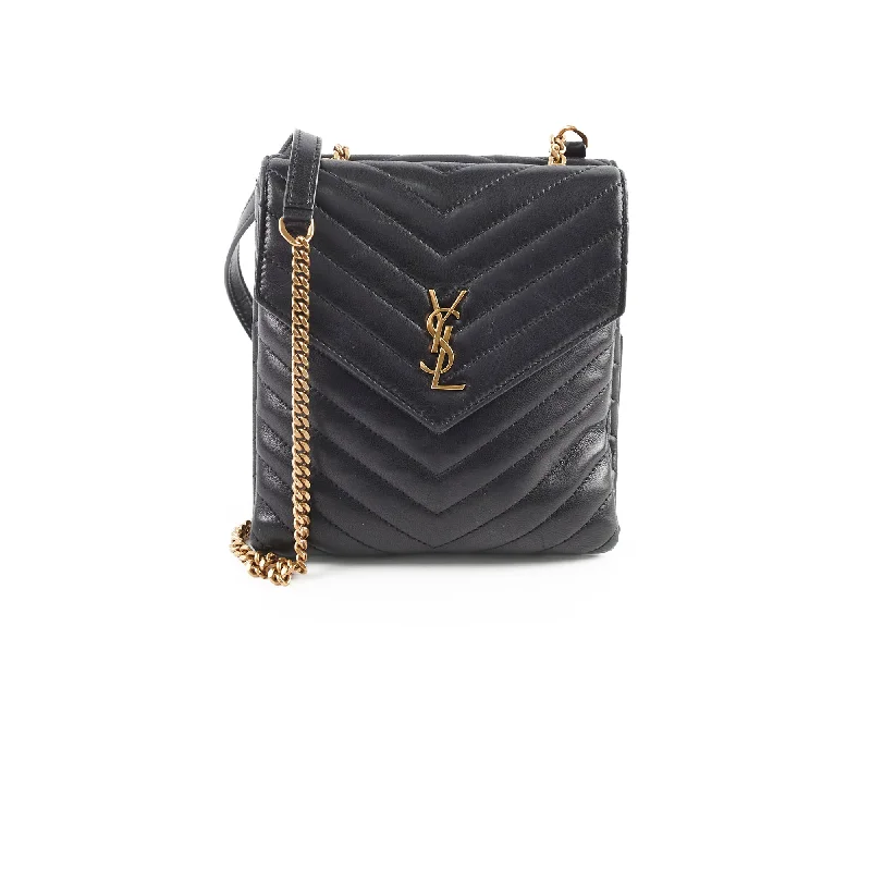 Stylish handle bags with fringe details for a boho-chic and carefree look-Saint Laurent Quilted Double Leather Crossbody Bag Black