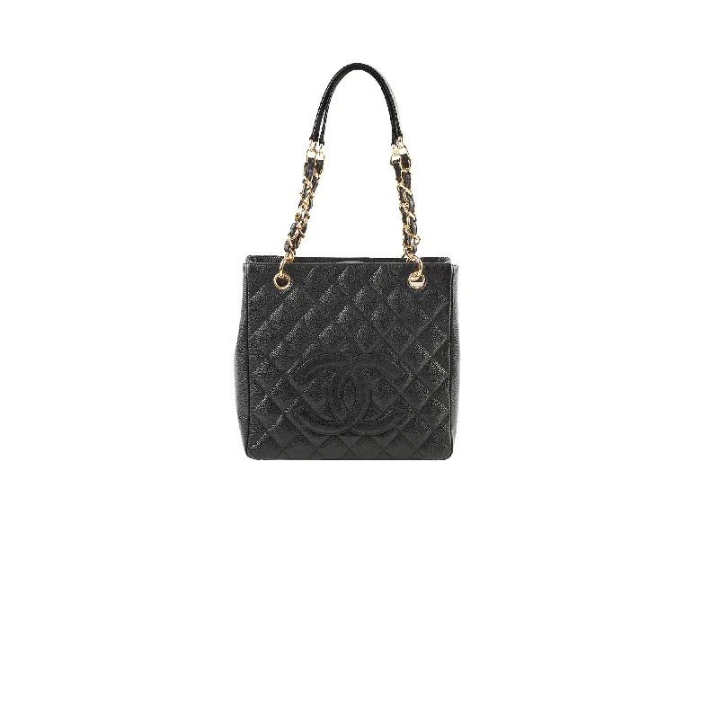 Best handle bags with detachable compartments for added versatility and space-Chanel Caviar PST Petite Shopping Tote Black