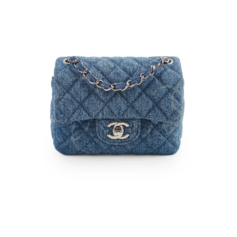 Best handle bags with designer logos for a luxury, high-end appearance-Chanel Mini Denim Square Blue 30 Series