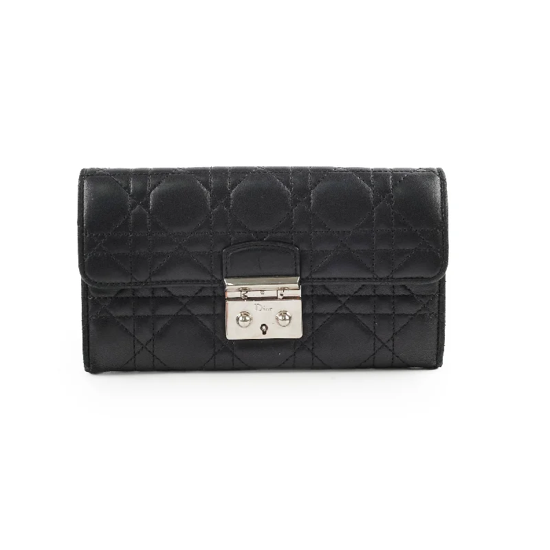 Handle bags with leather accents for a chic and classic look-Christian Dior Lambskin Long Wallet On Chain WOC Black