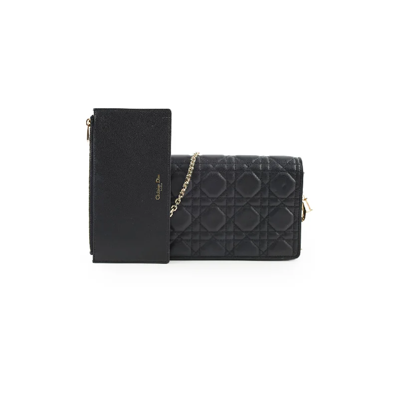 Handle bags with structured shapes for an organized and tidy appearance-Christian Dior Wallet On Chain WOC Black Lambskin Crossbody