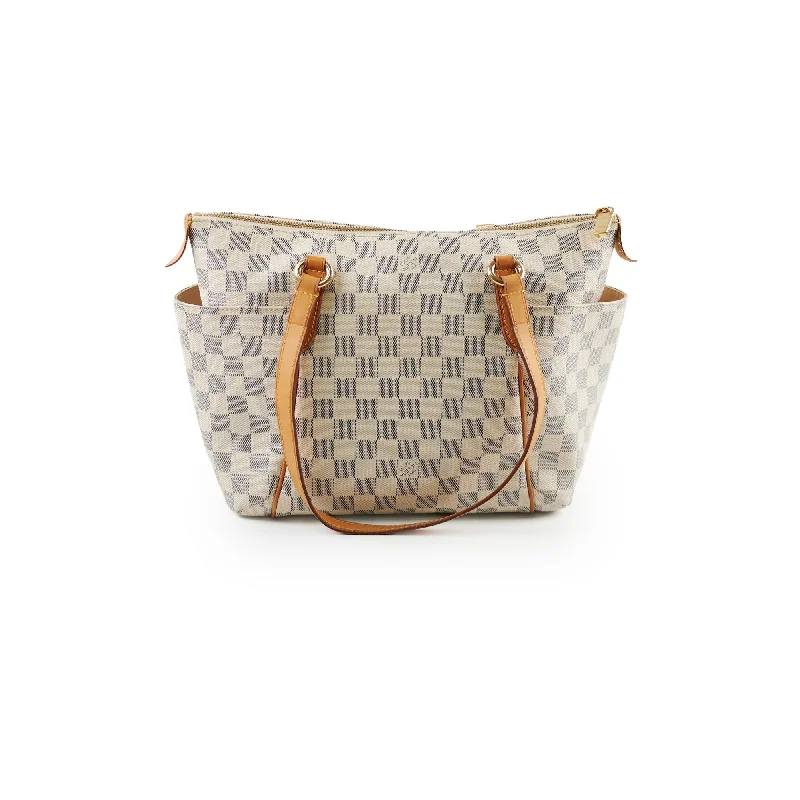 Best handle bags with pebble leather for a textured and durable finish-Louis Vuitton Totally MM Damier Azur Shoulder Bag