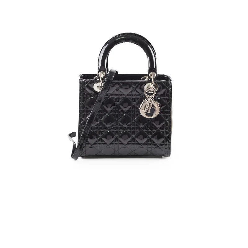 Best handle bags with sophisticated color-blocking for a modern and trendy look-Christian Dior Medium Patent Lady Dior Black