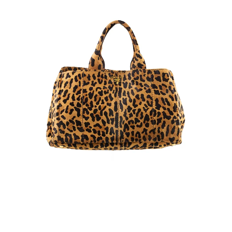 Trendy handle bags with bold colors for a fashionable and eye-catching design-Prada Cavallino Leopard Brown Calf Hair Tote