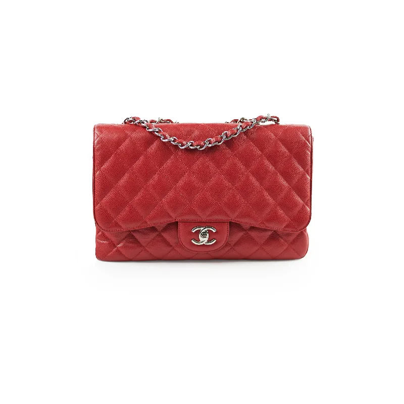 Best handle bags for travel with spacious compartments for easy packing-Chanel Caviar Jumbo Single Flap Red