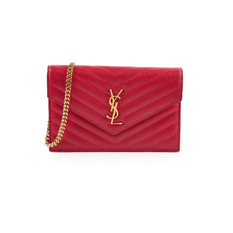 High-quality handle bags with gold accents for a luxurious, polished finish-Saint Laurent Envelope Wallet On Chain Red