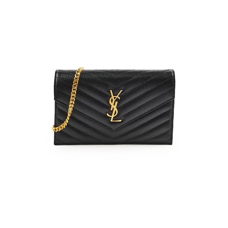 Handle bags with custom logo designs for a unique and branded accessory-Saint Laurent Cassandre Envelope Wallet on Chain WOC Black