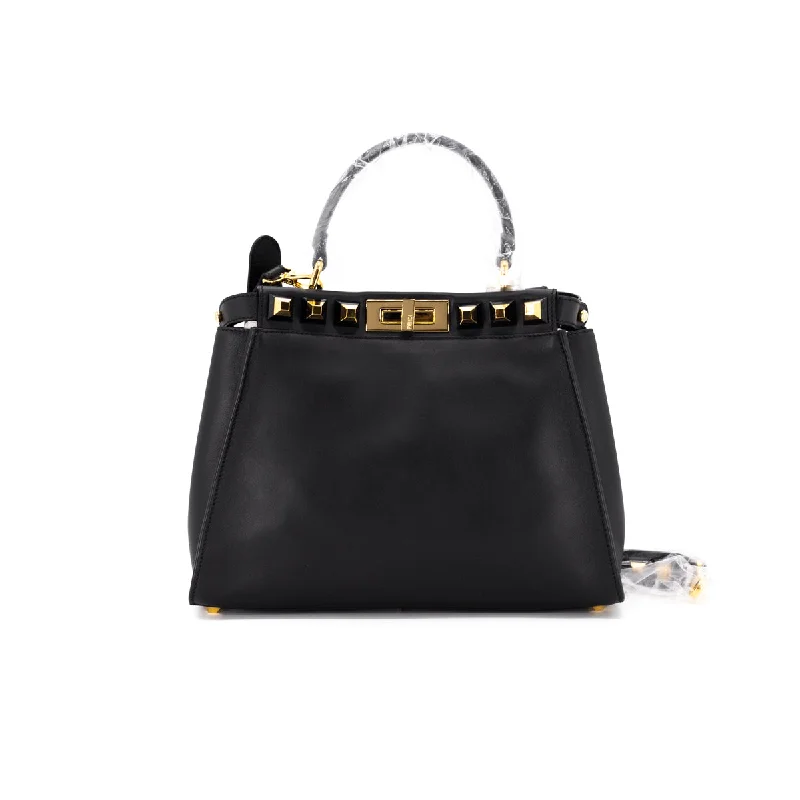 Handle bags with bold hardware for an edgy, statement-making design-Fendi Peekaboo Medium Calfskin Studded Black GHW