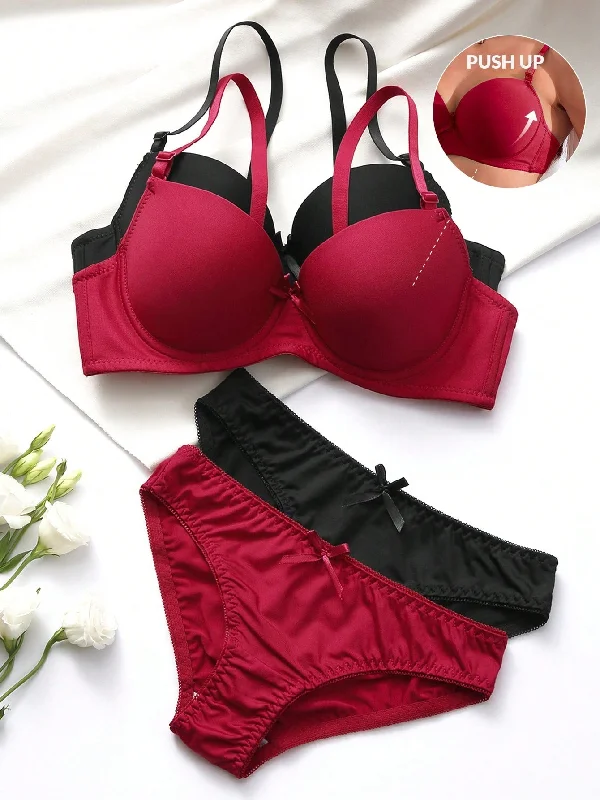 Handle bags with top flaps for a secure and stylish way to close the bag-2sets Solid Underwire Lingerie Set