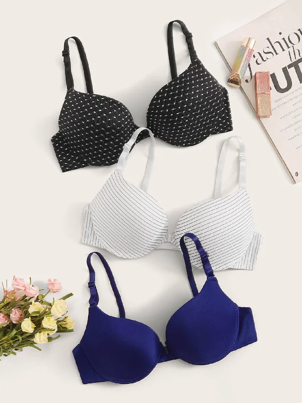 Stylish handle bags with soft, leather textures for a comfortable and luxurious feel-3pack Mixed Print Underwire Bra Set