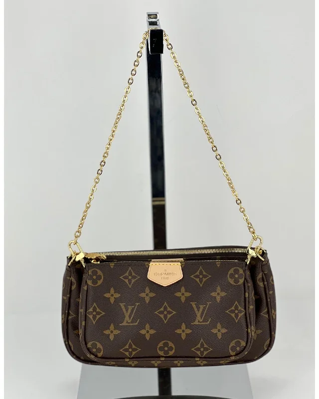 Handle bags with unique shapes for a creative, fashion-forward appearance-Monogram Canvas Multi-Pochette Bag with Golden Chain and Zipper Closure