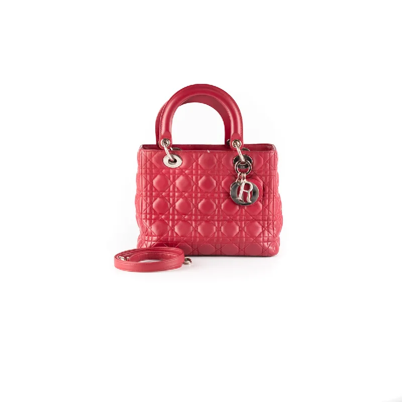 Handle bags with decorative embroidery for a textured, stylish finish-Dior Medium Lady Dior Bag Red