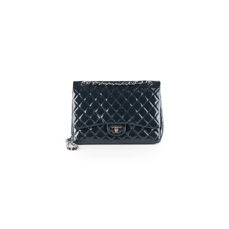 Best handle bags with detachable shoulder straps for convenient wear options-Chanel Classic Flap Maxi Patent Bag Navy