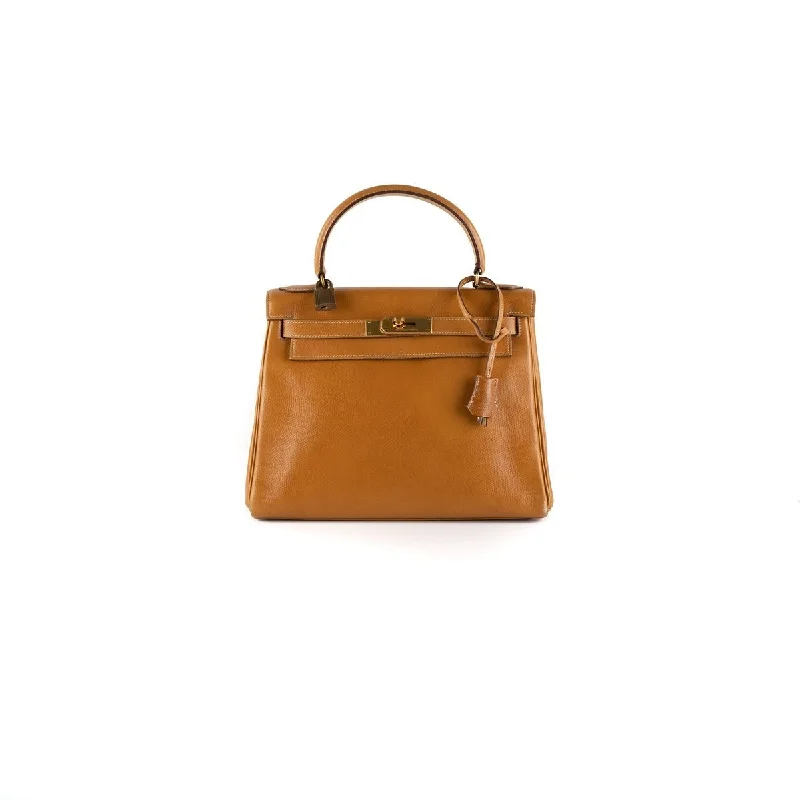 Handle bags with drawstring closures for a secure and practical option-Hermes Kelly 28 Epsom Gold Bag - K Circle Stamp