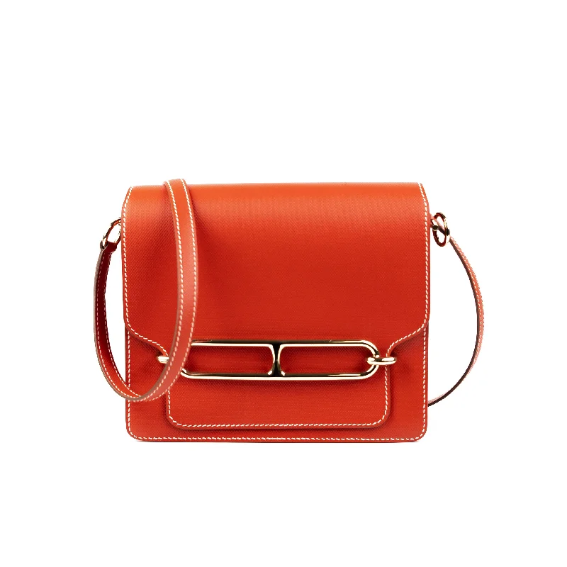 Elegant handle bags with crocodile texture for a luxurious and exotic appearance-Hermes Roulis 23 Red - Stamp R Square