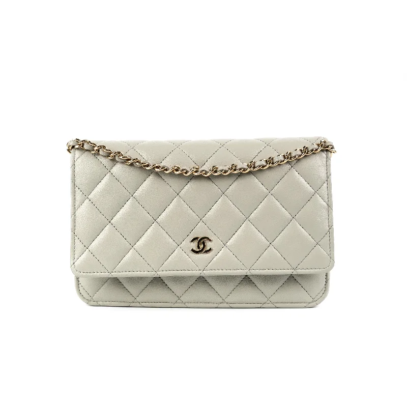 Best handle bags for travel with spacious compartments for easy packing-Chanel Wallet on Chain WOC Lambskin Grey (Microchipped)