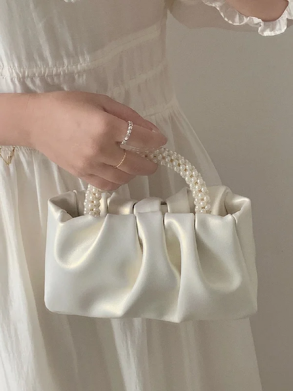 Elegant handle bags with minimalist designs for a sophisticated, chic look-Argyle Princess Faux Pearl & Rhinestone Pearl Chain & Decor Small Ruched Bag