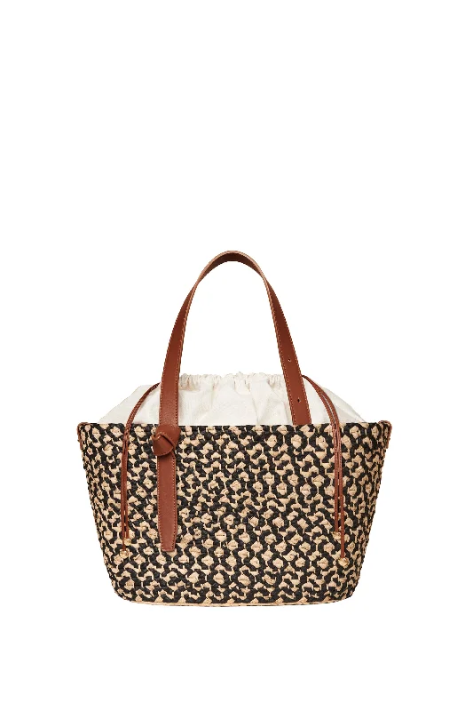 Tote bags with vibrant colors for statement -Black Melange Raffia Tote