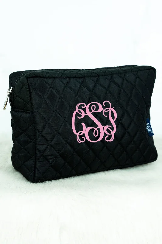 Tote bags with bright florals for cheer -Black Quilted Cosmetic Case