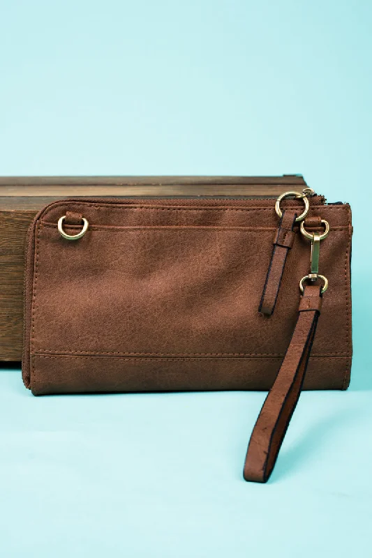 Tote bags with reinforced bottoms for durability -Brown Faux Leather Cassi Clutch