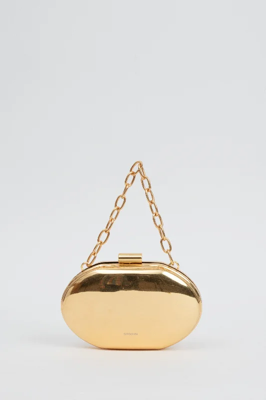 Tote bags with elegant gold-tone hardware -Brushed Gold Sol Metal Oval Clutch