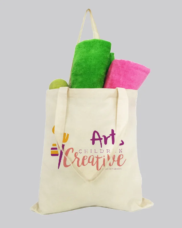 Tote bags with multi-color weaves for vibrancy -Budget 100% Cotton Natural Printed Tote Bags - Custom Tote Bags With Your Logo - TL100