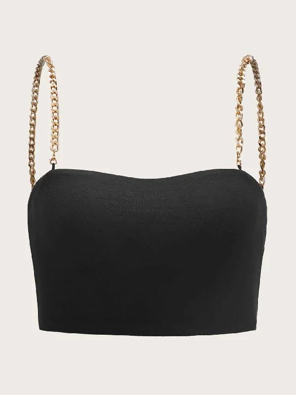 Stylish handle bags with clear PVC designs for a modern, transparent look-Chain Strap Crop Cami Top