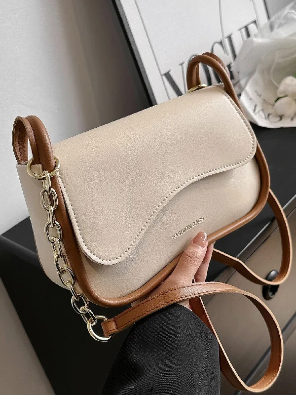 Handle bags with contrasting materials for a bold and unique fashion statement-Chain Strap Solid Color Shoulder Bag With Texture