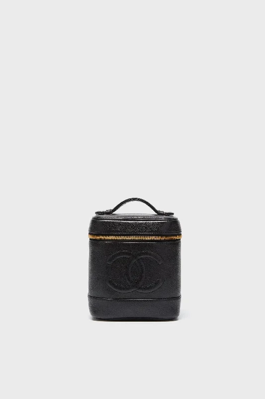 Tote bags with colorful straps for flair -CHANEL Black Caviar Tall Vanity Bag