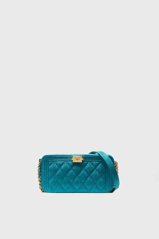 Tote bags with geometric patterns for modernity -CHANEL Blue Caviar Boy Wallet On Chain