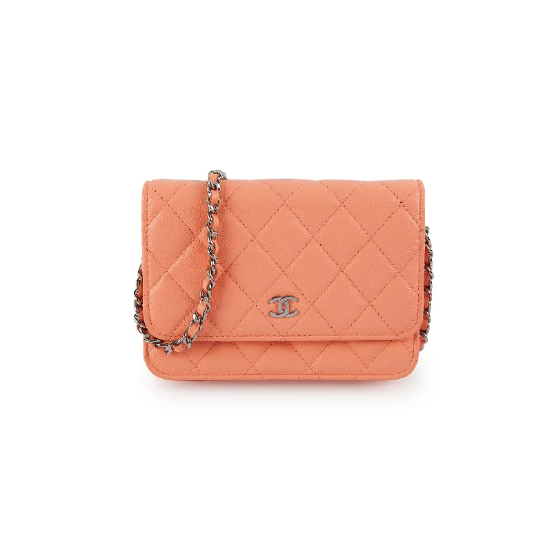 Best handle bags with luxurious, genuine leather for a sophisticated and timeless style-Chanel Caviar Mini Wallet on Chain Coral