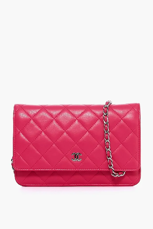 Tote bags with floral prints for spring vibes -CHANEL Pink Lambskin Wallet on Chain