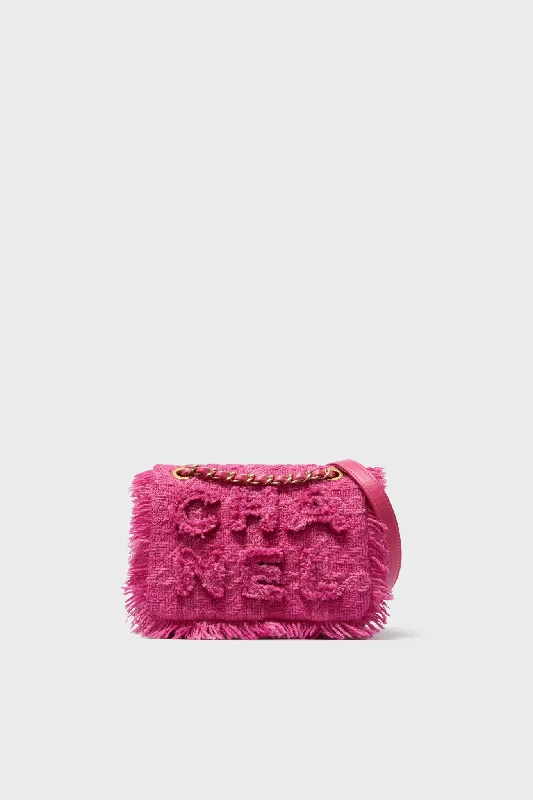 Tote bags with bold logos for branding -CHANEL Pink Logo Tweed Shoulder Bag