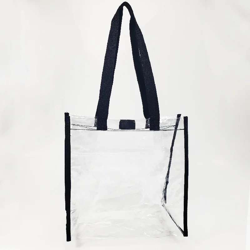 Tote bags with shoulder straps for carrying -Clear Tote Bag for Stadium with Hook and Loop Closure