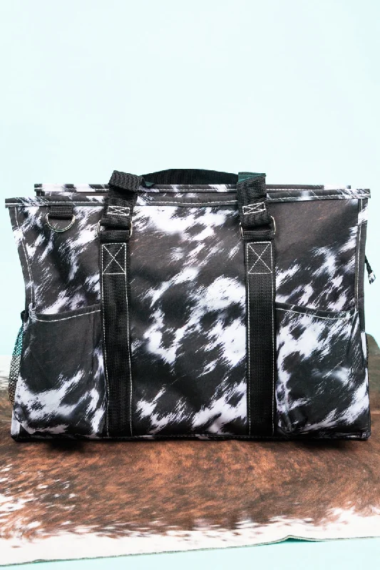 Tote bags with sleek hardware for sophistication -Cow-lifornia Dreaming Utility Tote with Black Trim