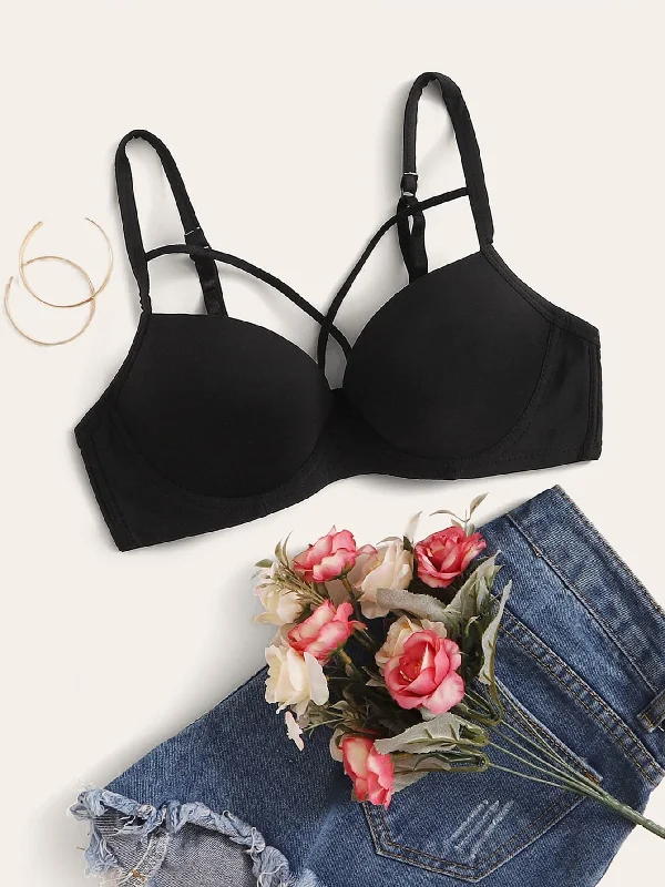 Handle bags with sleek, clean lines for a sophisticated, minimalist appeal-Crisscross Push Up Underwire Bra