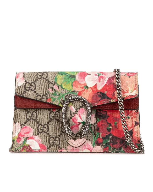 Tote bags with suede accents for texture -Floral Print Dionysus Crossbody with Suede Trim and Chain Strap