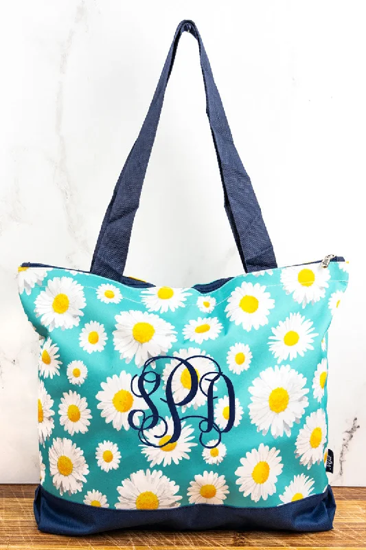 Tote bags with sleek silhouettes for fashion -Daisy Mae with Navy Trim Tote Bag