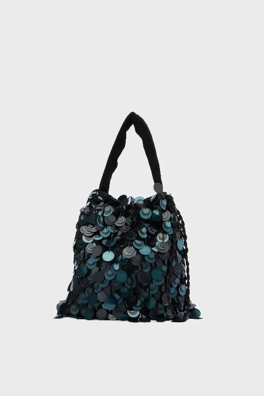 Tote bags with tropical leaves for summer -Dark Peacock Sequin Gala Bag