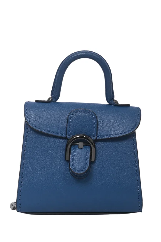 Leather tote bags perfect for stylish office wear -Delvaux Blue Leather Micro Brillant Bag Charm