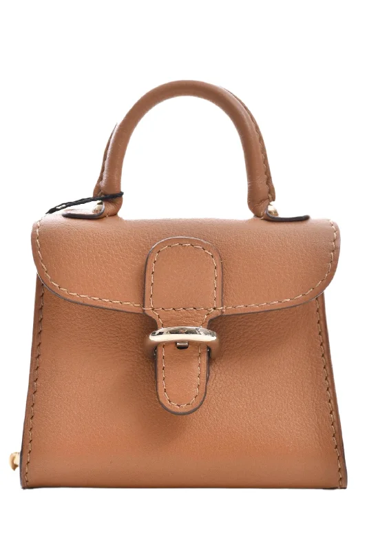 Tote bags with lightweight fabric for ease -Delvaux Brown Leather Micro Brillant Bag Charm