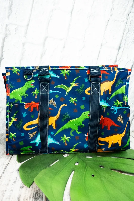 Tote bags with contrast stitching for detail -Dino-Mite Utility Tote with Navy Trim